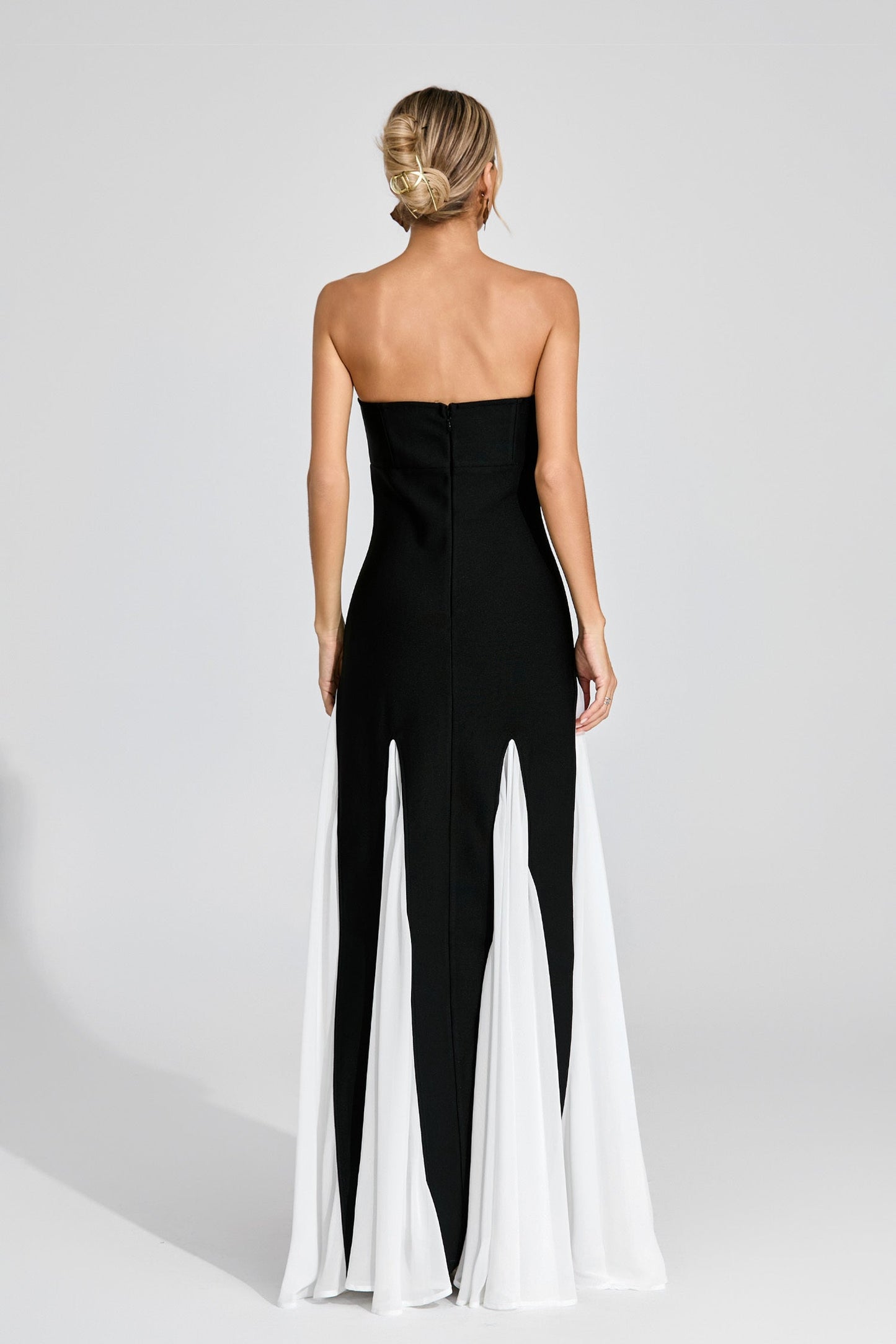 Monique Monochrome Strapless Evening Gown