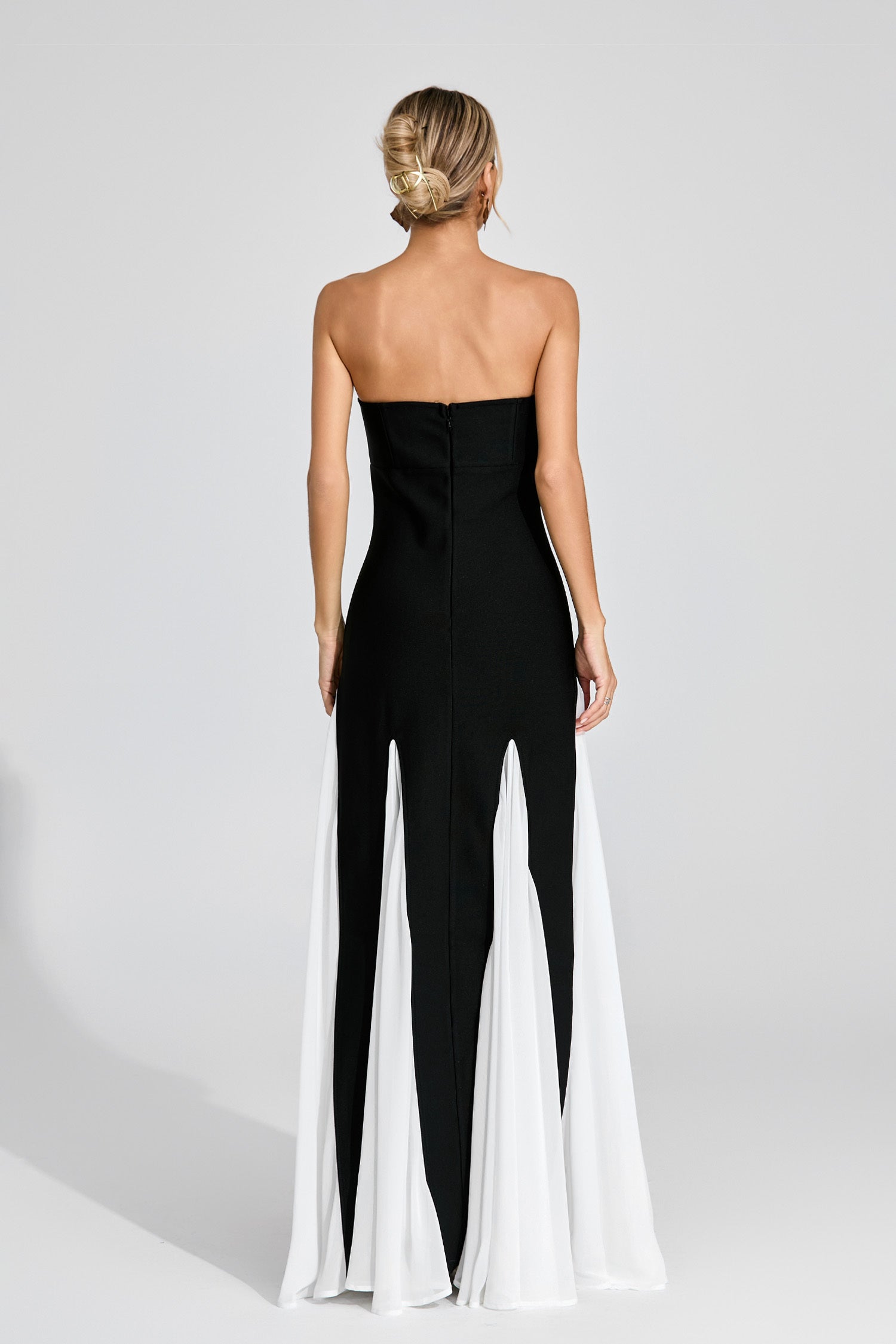 Monique Monochrome Strapless Evening Gown