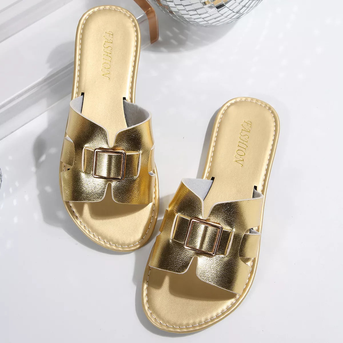 Women's Slide Sandals - Elegant Buckle