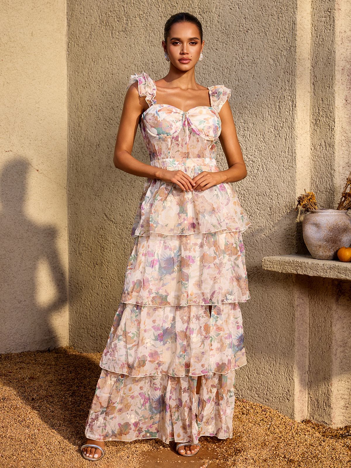 Aurelia Watercolor Tiered Maxi Dress