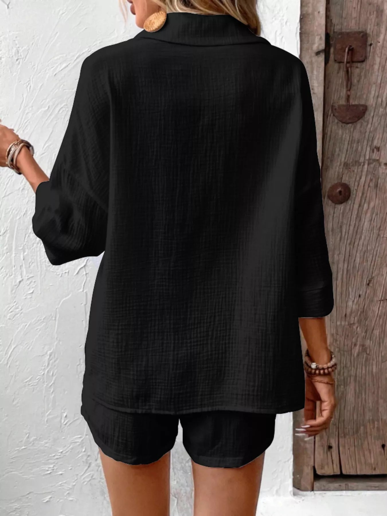 Button Detail Top and Shorts Set