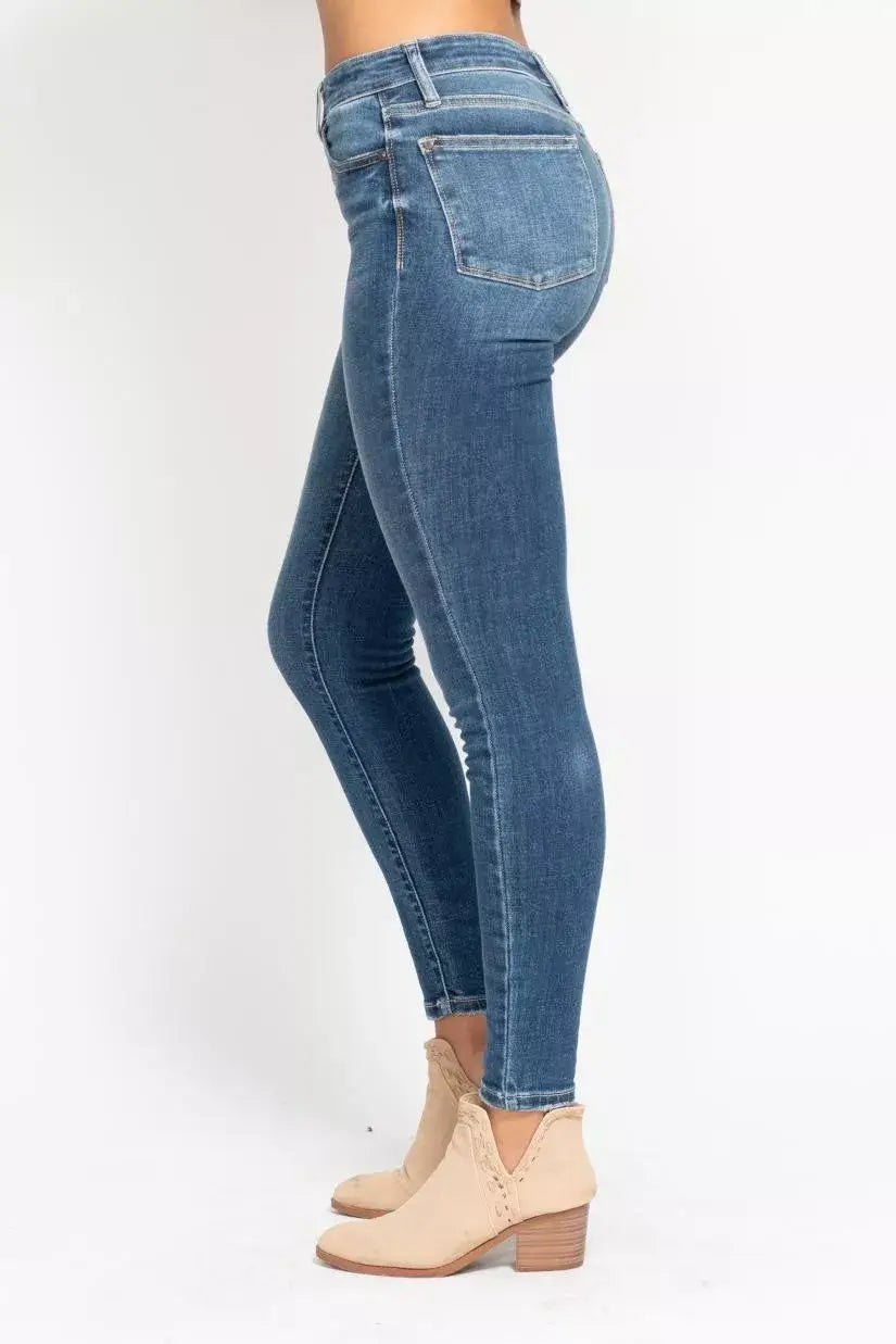 Dusty Dark Blue Full Size High Rise Button Fly Skinny Jeans Plus Size