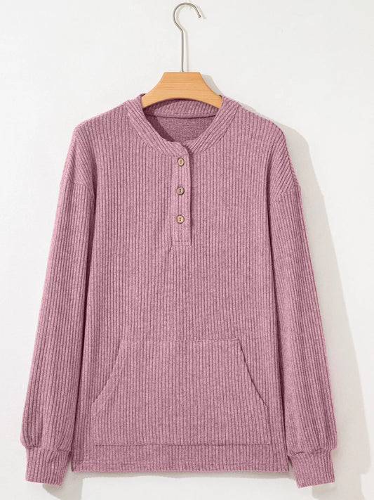 Ribbed Texture Drop Shoulder Henley Top