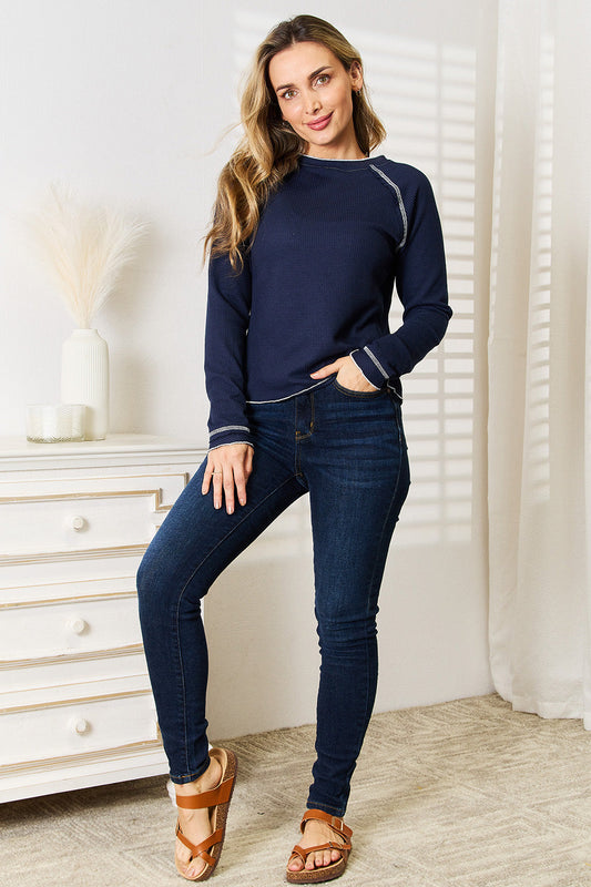 Sweet Raglan Sleeve Round Neck Top
