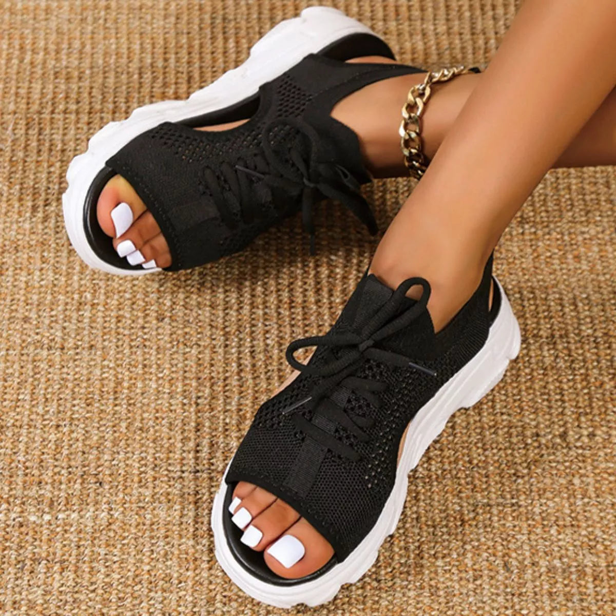 Women's Platform Sandals - Breathable Mesh