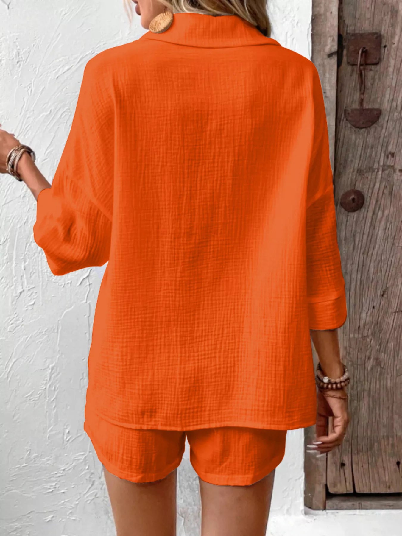 Button Detail Top and Shorts Set