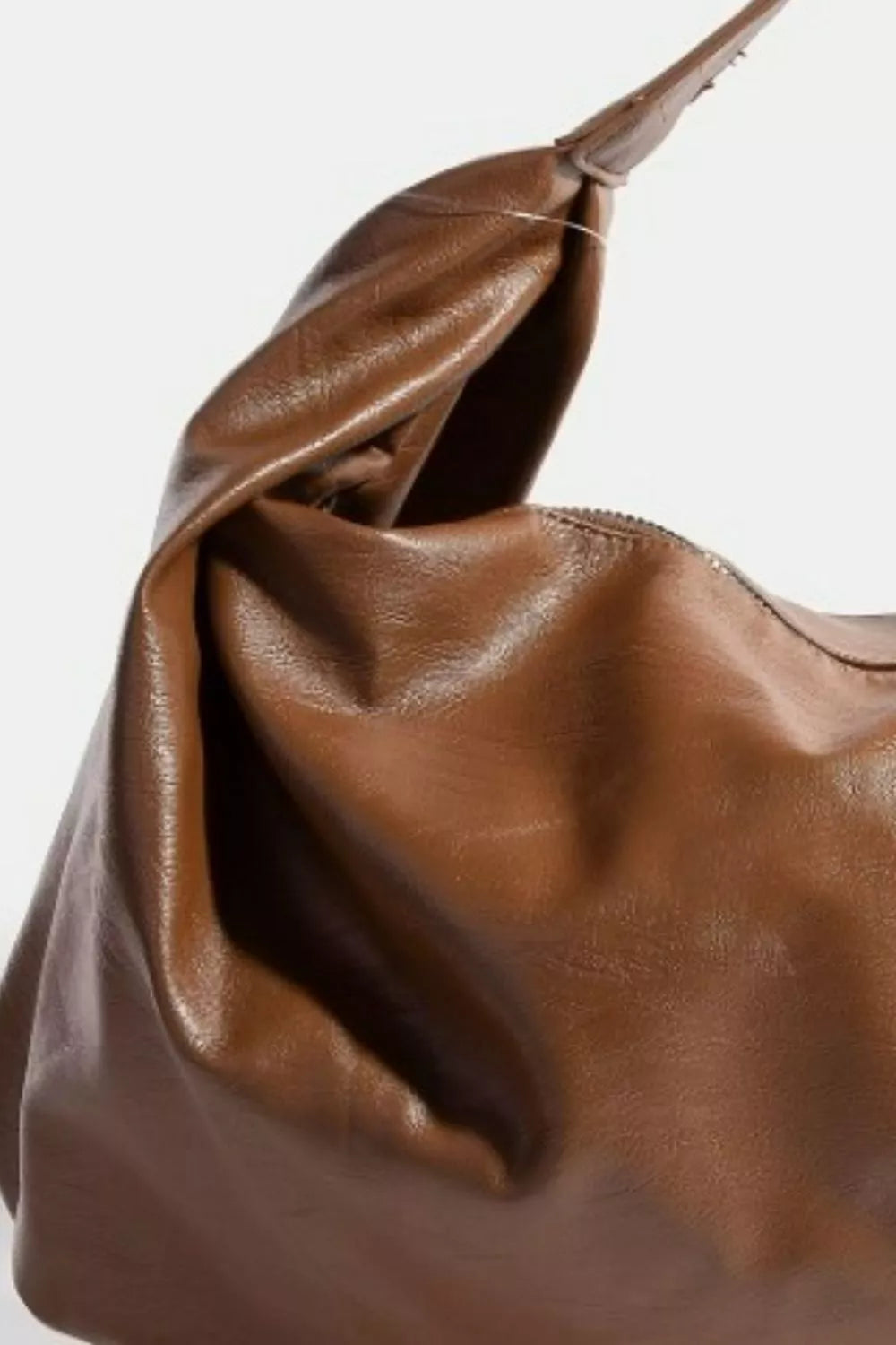 Simple Golden Brown Faux Leather Hobo Shoulder Bag