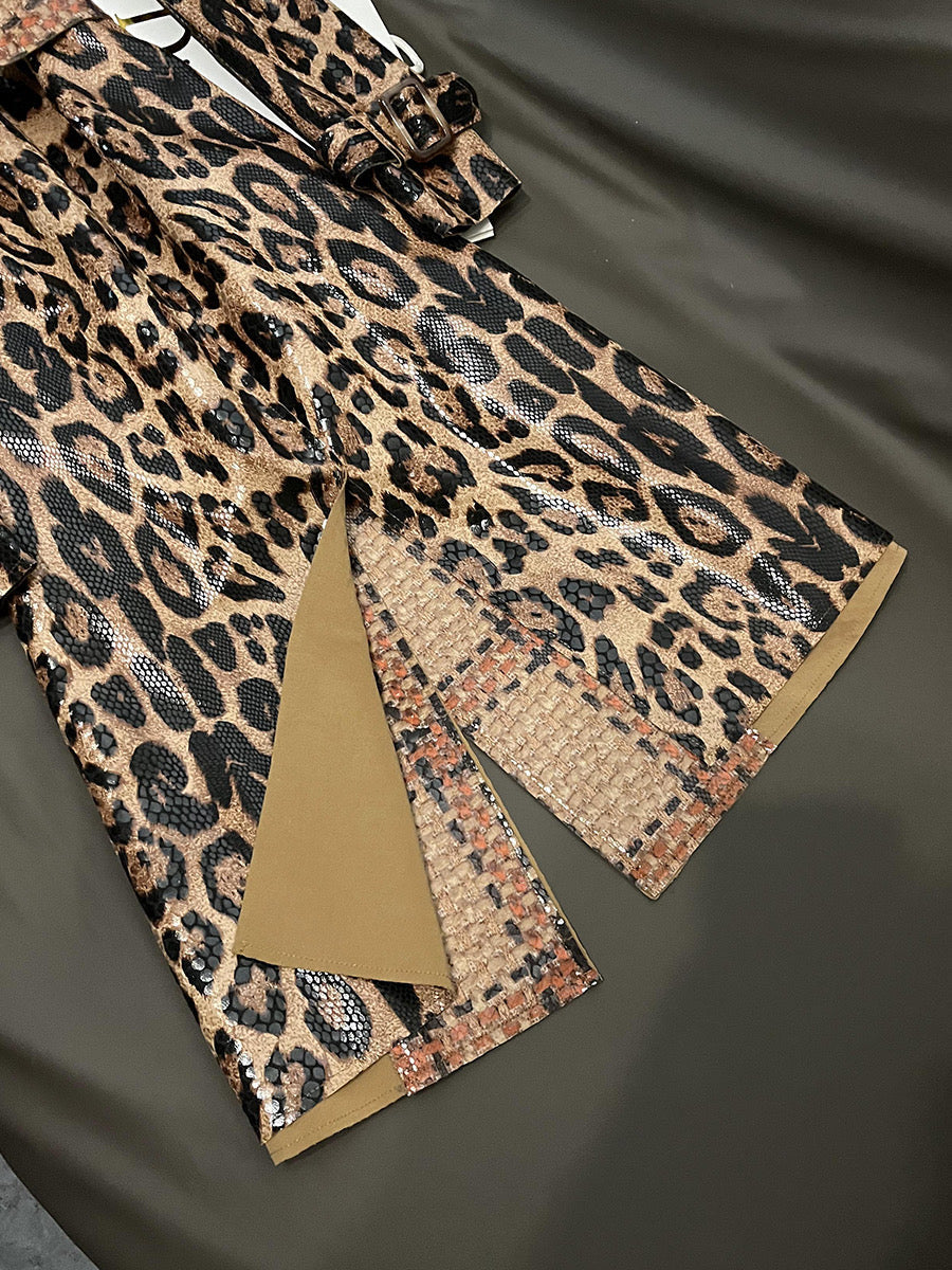 Leopard leather long coat