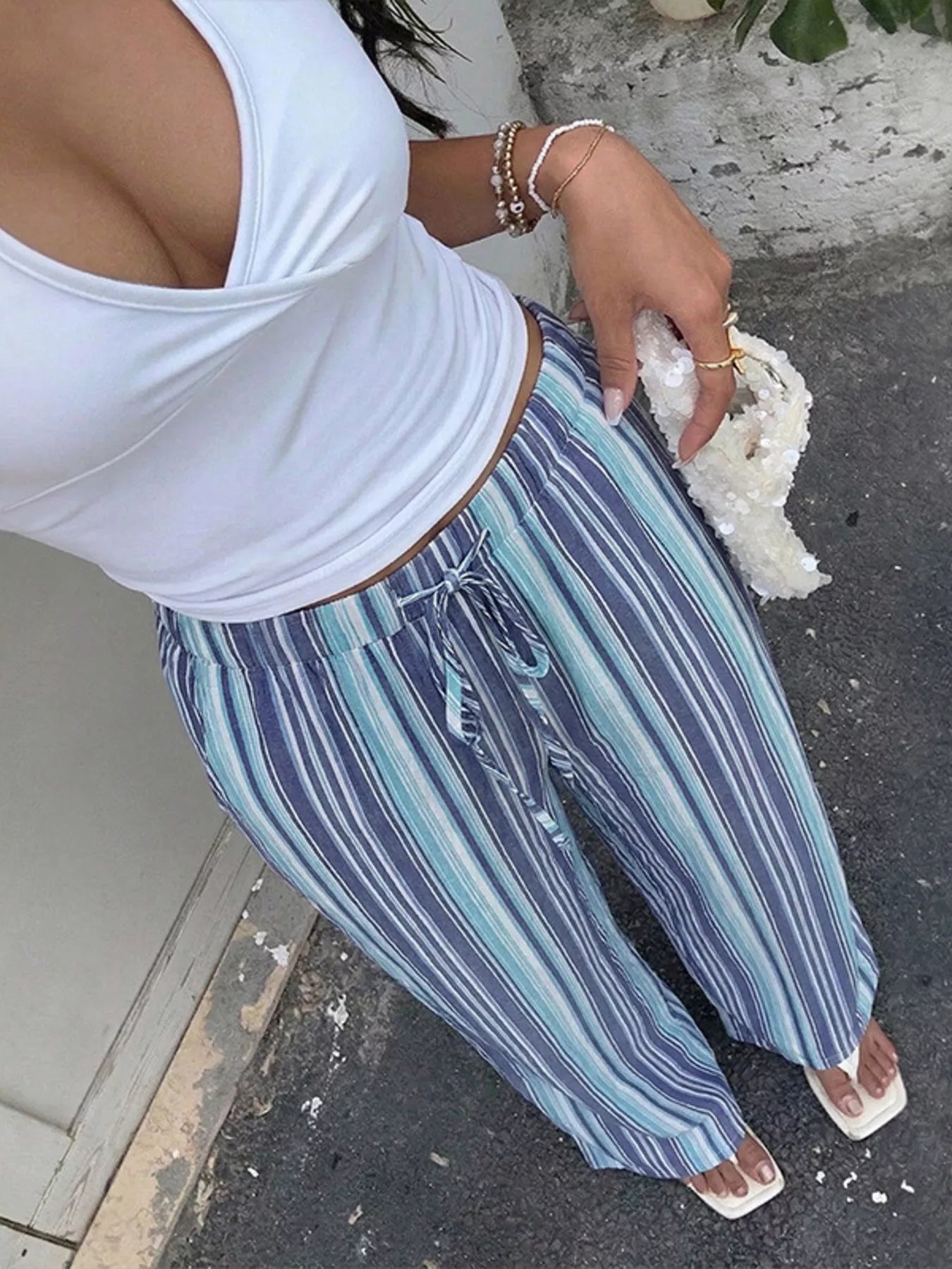 Striped Wide-Leg Pants (Midnight Blue)