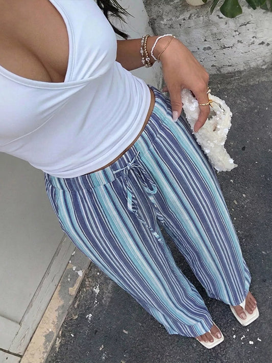 Striped Wide-Leg Pants (Midnight Blue)