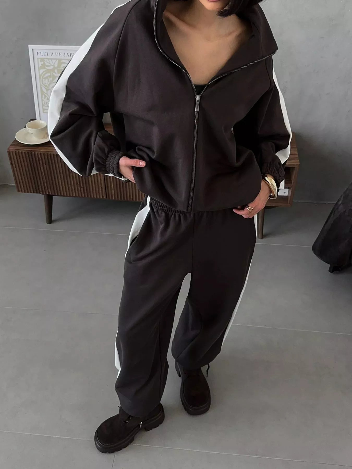 Zip Up Long Sleeve Outerwear and Pants Set