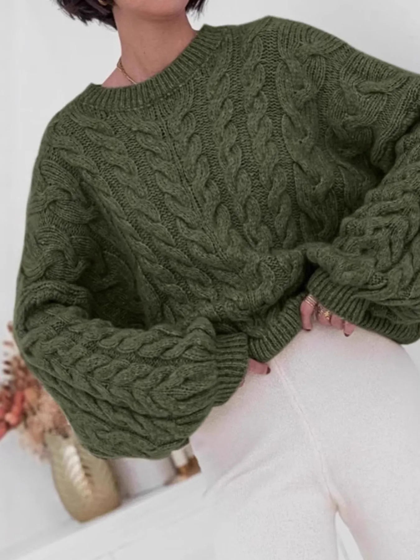 Cable Knit Long Sleeve Sweater – Cozy, Classic Winter Essential
