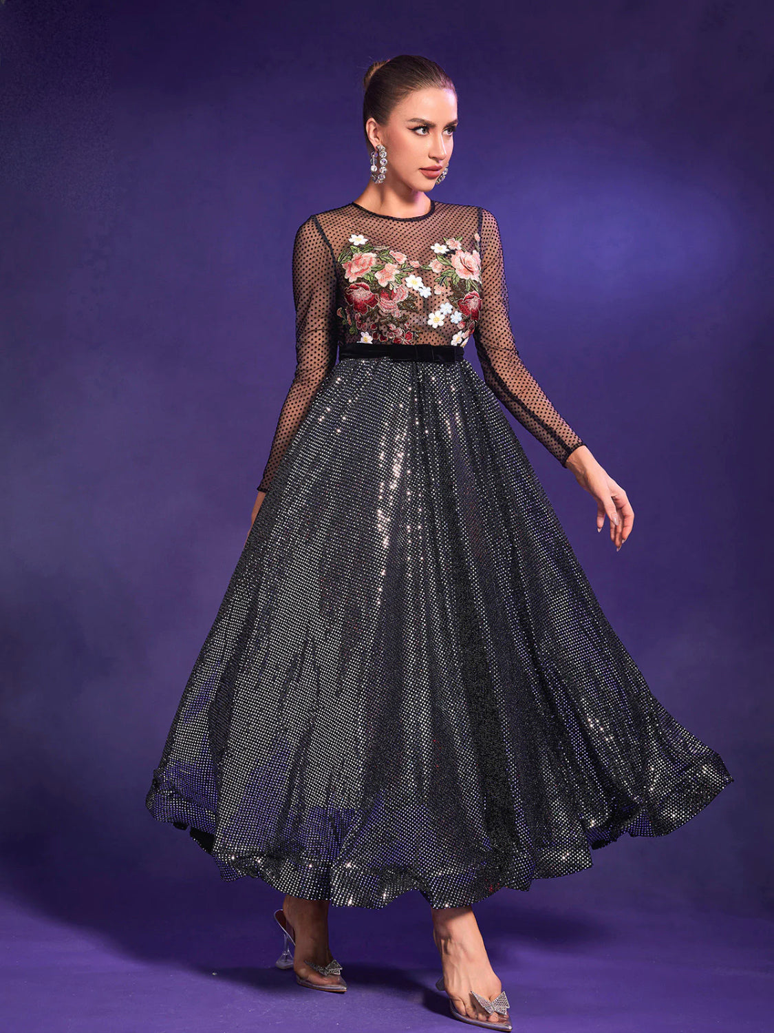 Yumi flower embroidery maxi dress