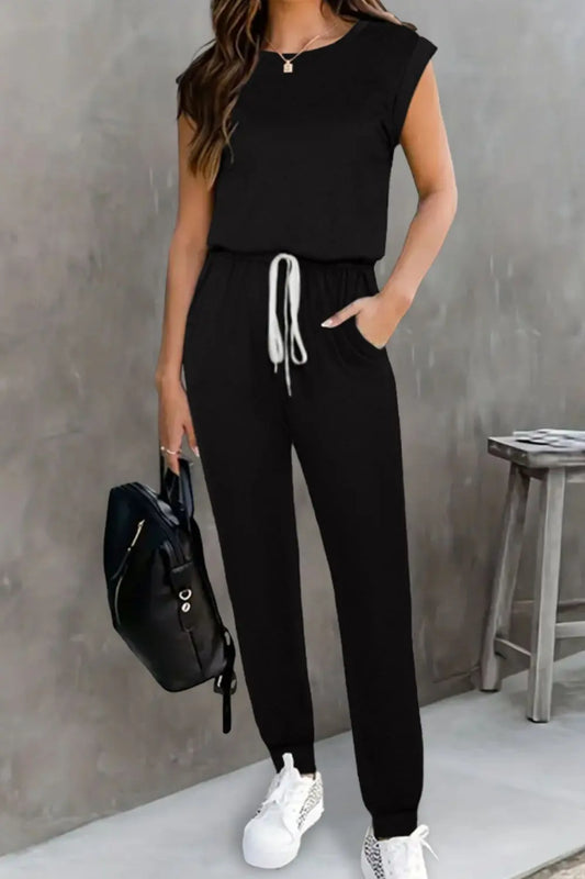 EmpowerEase Sleeveless Drawstring Jumpsuit