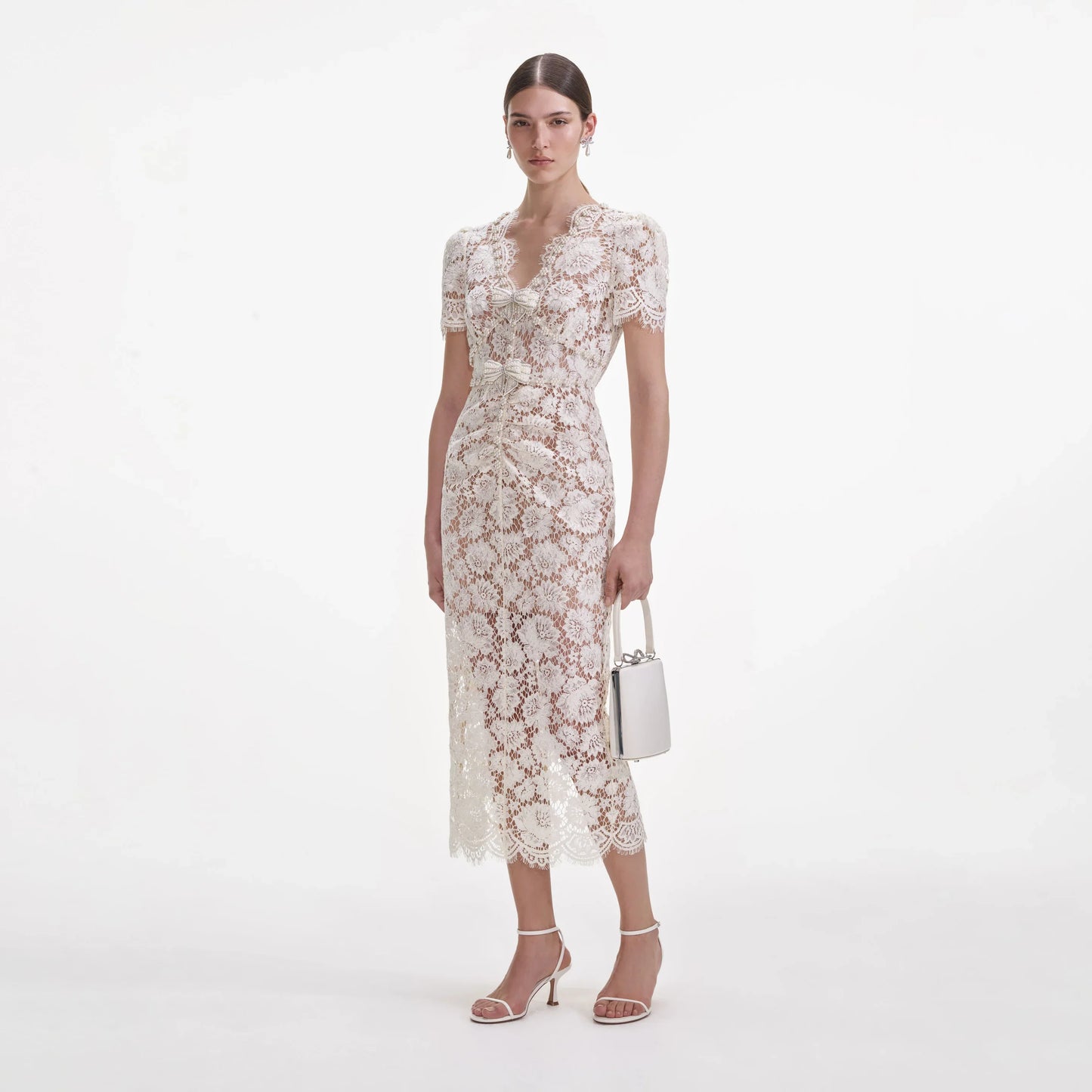 Celeste Ruched Lace Midi Dress