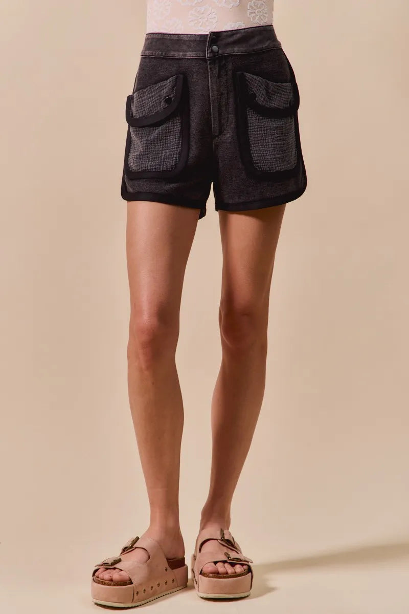 Charcoal Luxe Mineral Washed Cargo Shorts