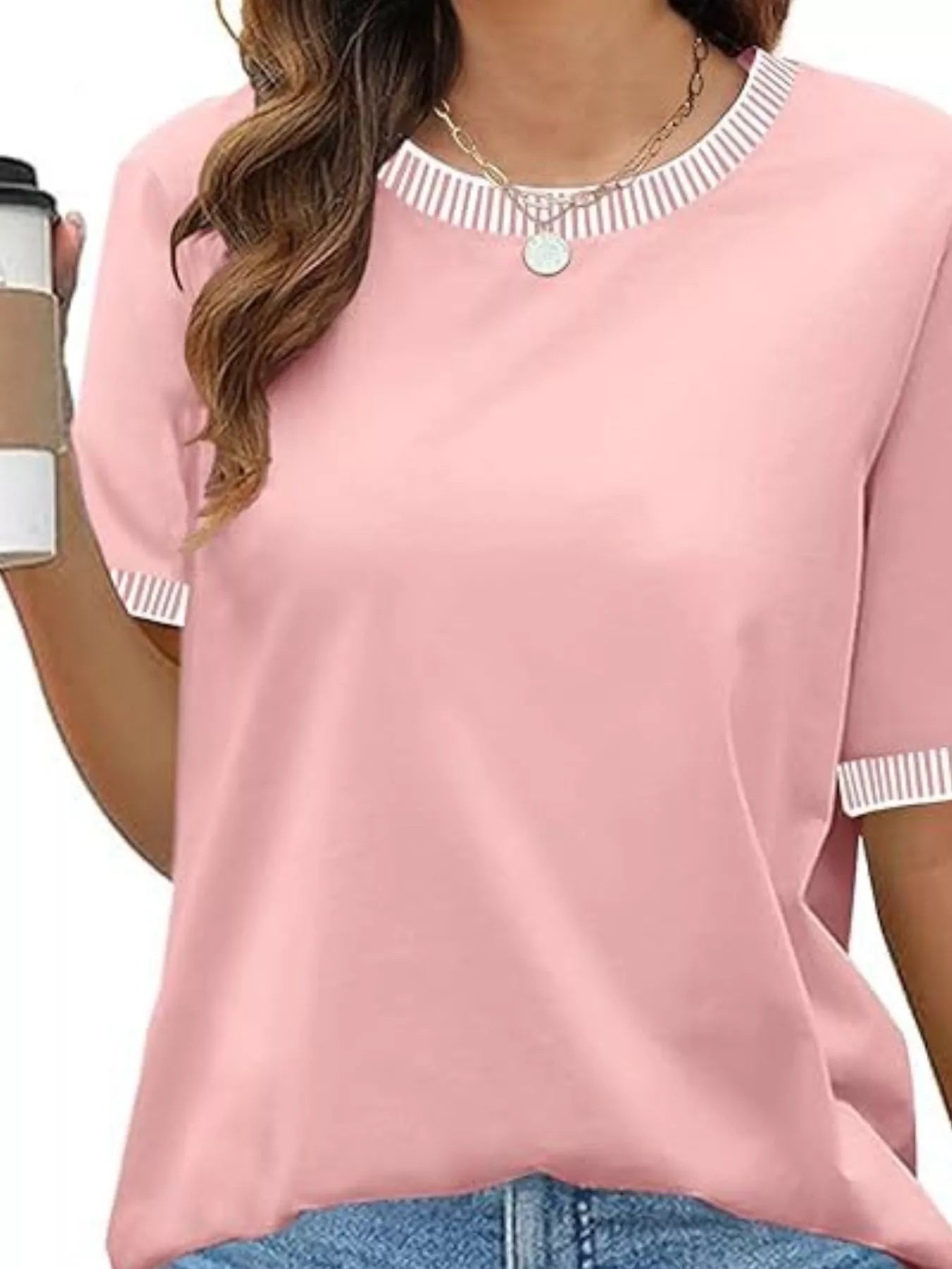 Striped Trim Casual T-Shirt