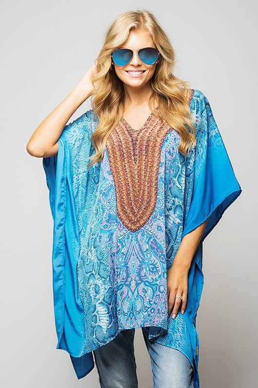 Ladies Blue Paisley Printed Sexy Caftan/Cover up