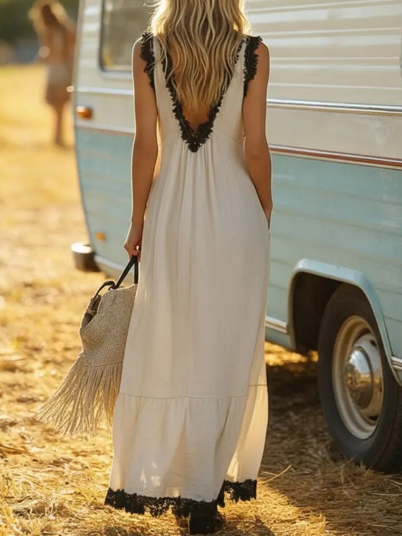 Contrast Trim Sleeveless Maxi Dress