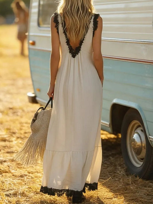 Contrast Trim Sleeveless Maxi Dress
