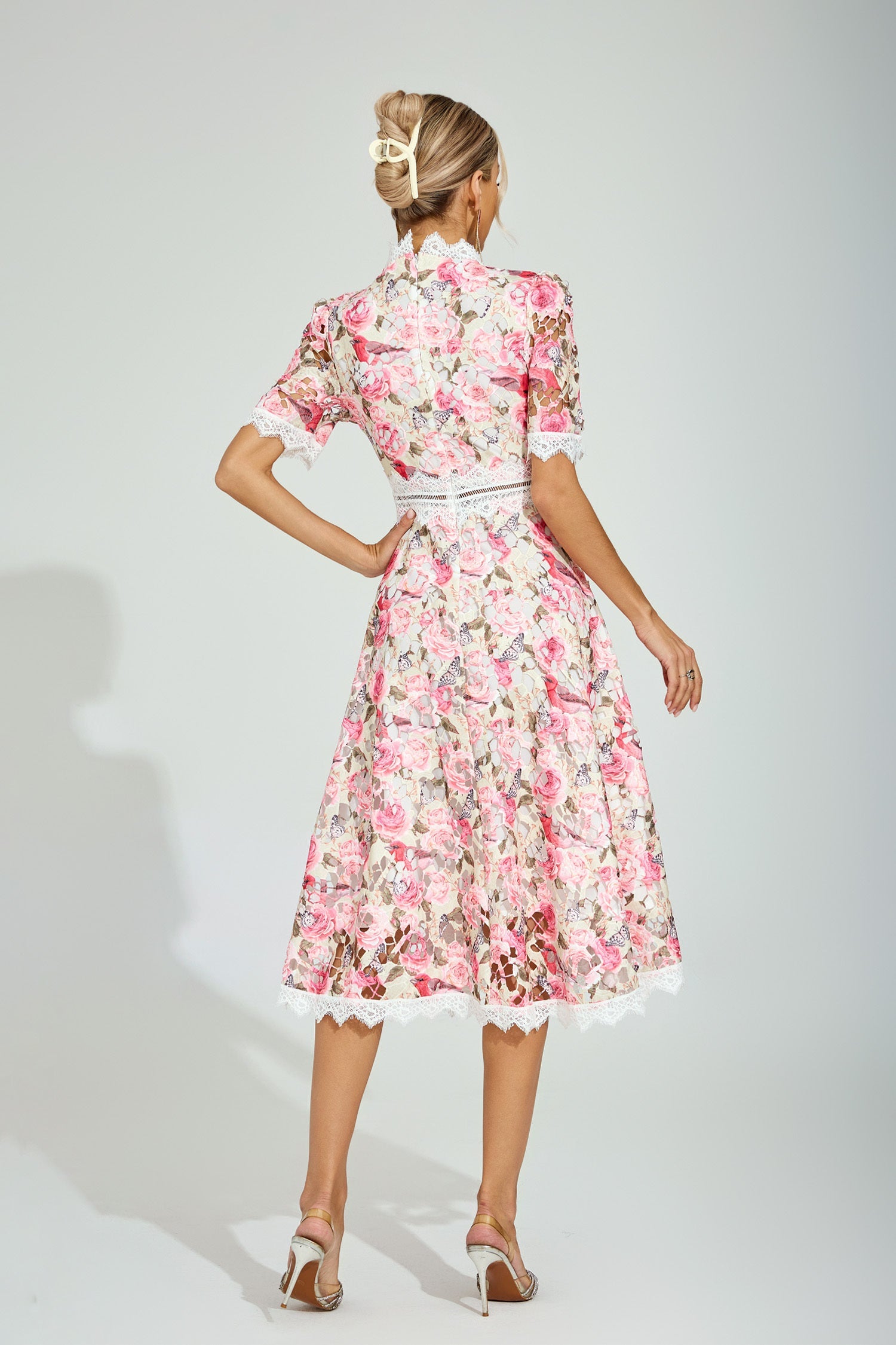 Rose Éclat Lace Midi Dress