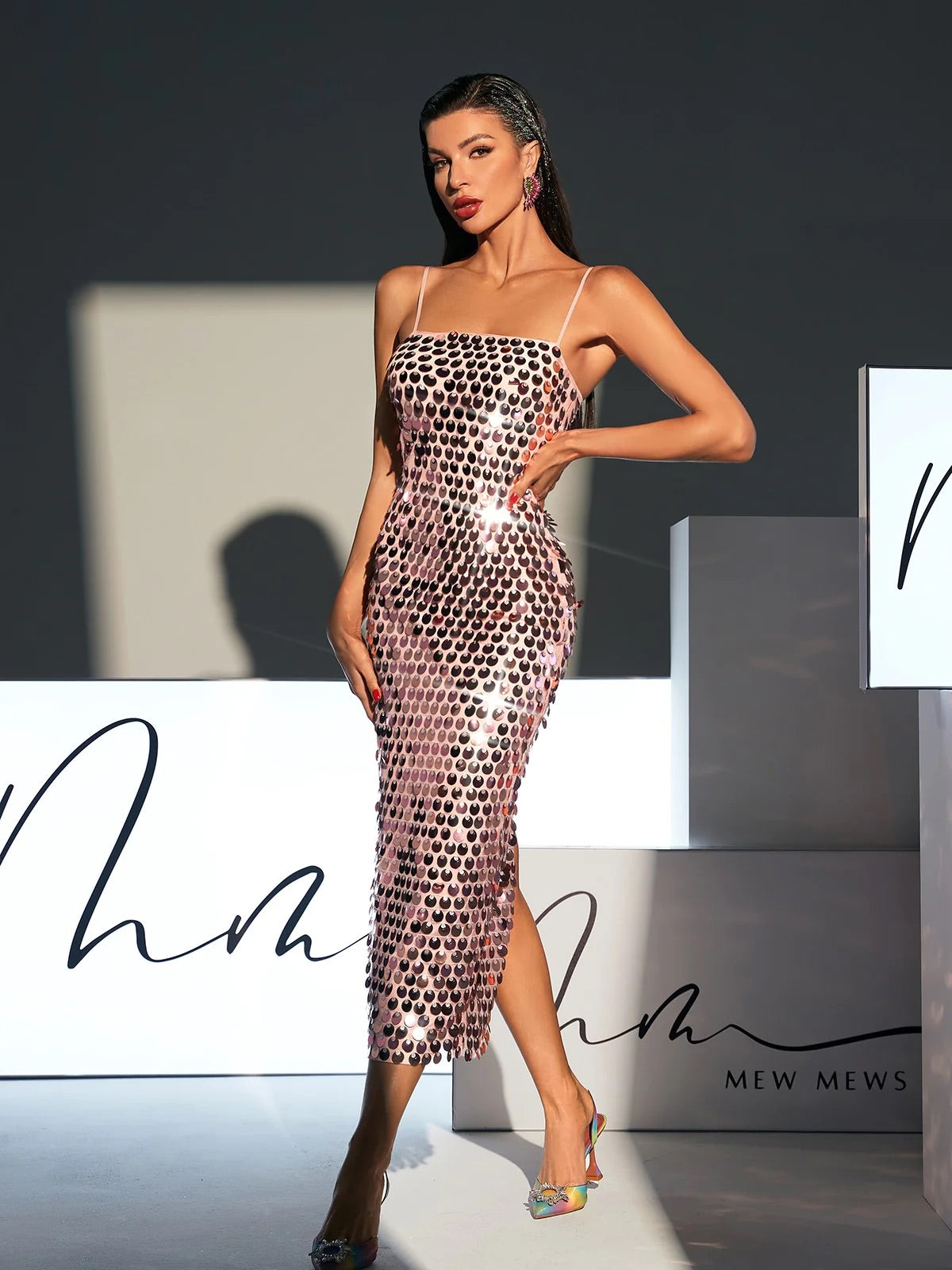 Pink sequin maxi dress