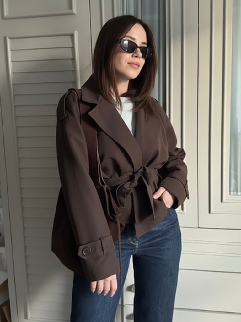 Alicent | Belted Double-Breasted Short Coat
