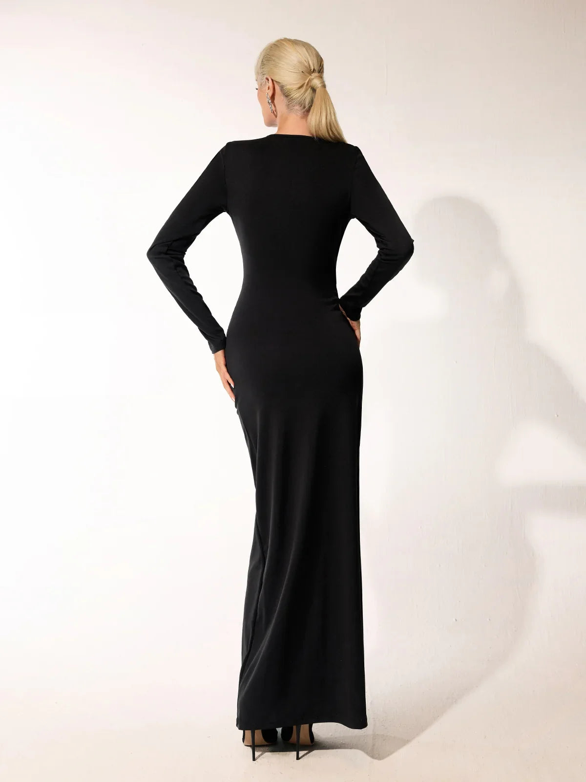Black Lace Corset Long Sleeve Gown