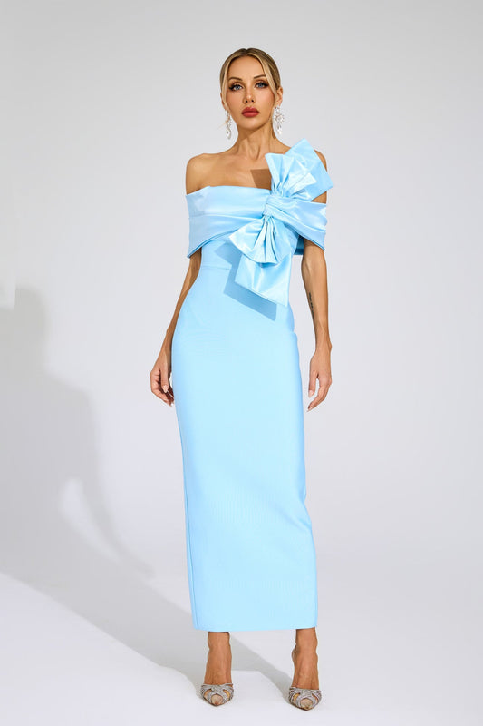 Bleu Satin Bow Gown