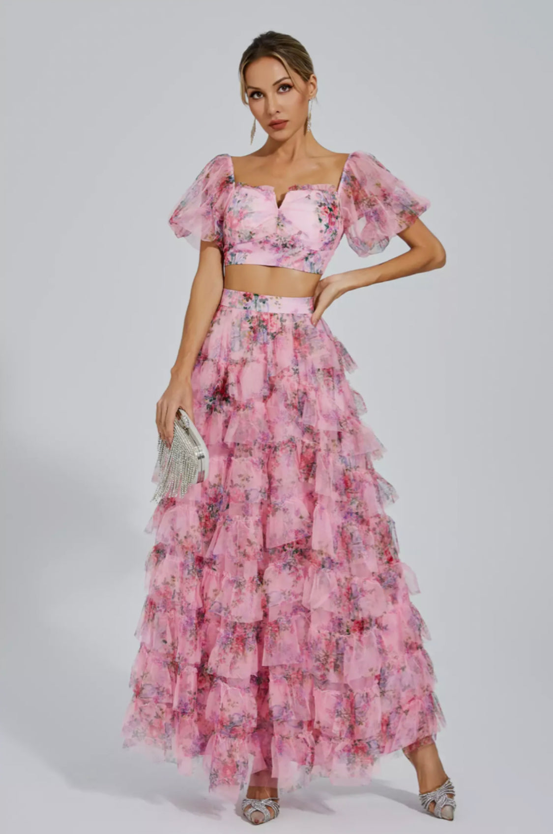 Braylee pink floral ruffle set