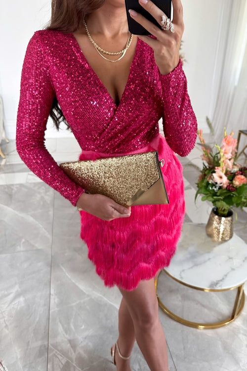 On This Day Sequin Tassel Mini Dress - 4 Colors Pink