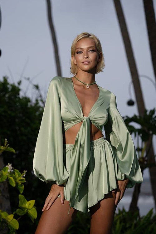 In Your Dreams Tied-Up Long Sleeve Suit - 5 Colors Green