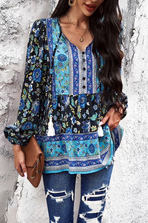 All In Boho Print Long Sleeve Top - 3 Colors Black