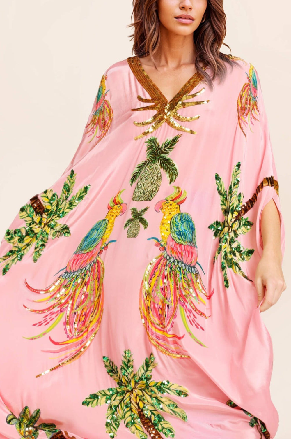 Robe unique à manches tombantes et imprimé cocotier