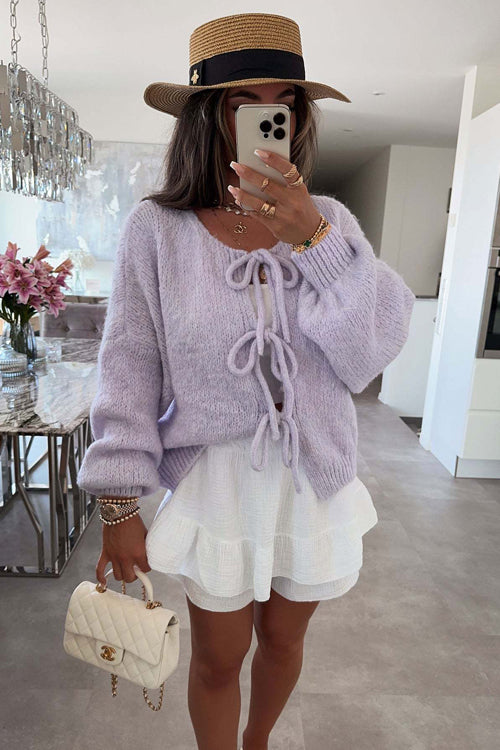 Uniquely Cozy Tie-Front Knit Cardigan Sweater - 4 Colors Purple