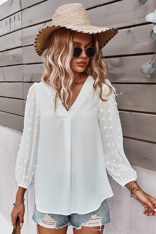 Try Me Out Swiss Dot Long Sleeve Top - 3 Colors White