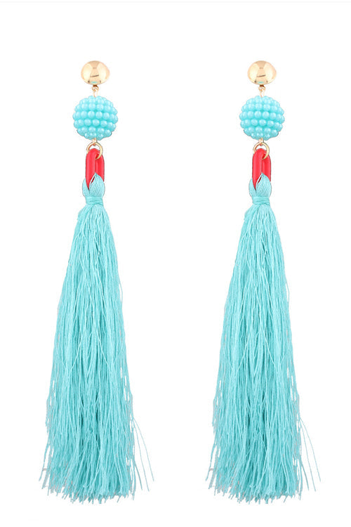 Tassel Bead Long Earrings Green