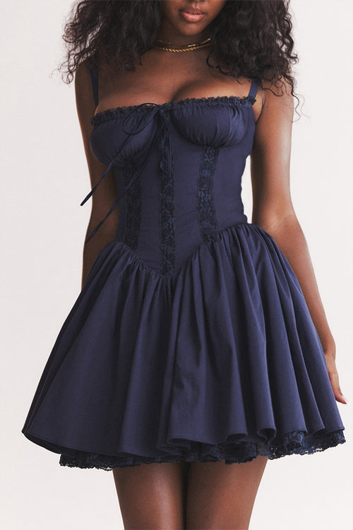 Summer Dream Tie-Back Lace Mini Dress Navy