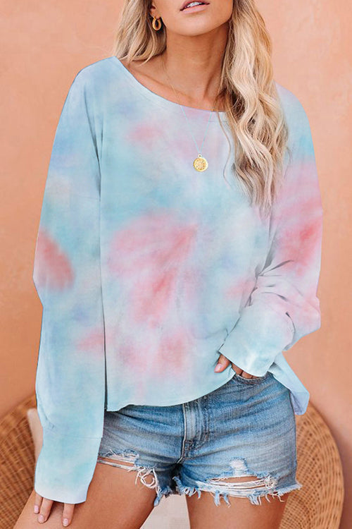 Good Luck Tie-Dye Long Sleeve Top Blue