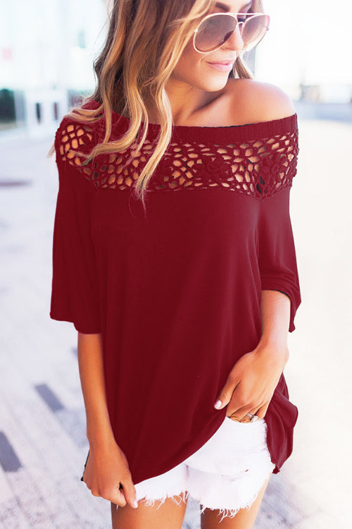 Hollow-out Casual Blouse - 4 Colors Wine Red