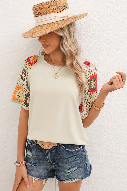 Free to Be You Crochet Boho Short Sleeve Top - 3 Colors Beige