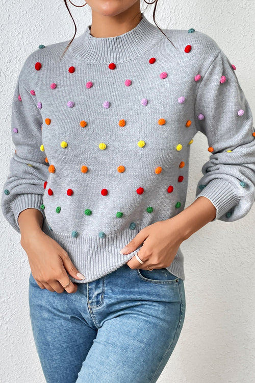 Endlessly Cozy Colorful Dots Long Sleeve Sweater - 5 Colors Grey