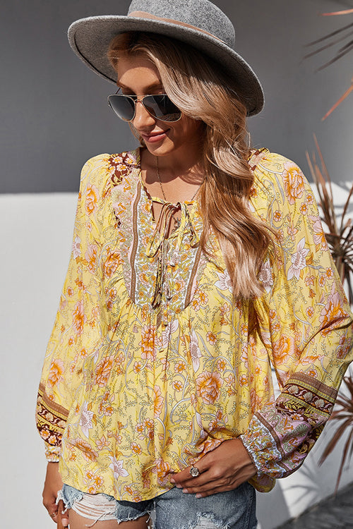 Flourishing Dreams Boho Printed Top - 5 Colors Yellow