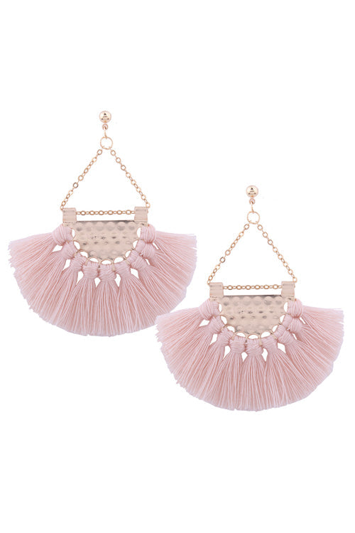 Metallic Tassel Sector Earrings Pink