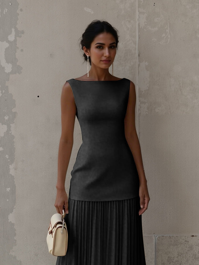 Exquisite Boat Neckline Maxi Top Black