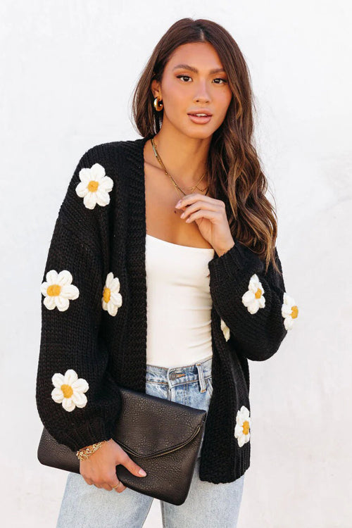 Simple Love Daisy Oversized Knit Cardigan - 5 Colors Black