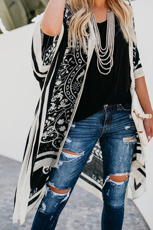 Heat Wave Boho Print Kimono - 3 Colors One Size Black