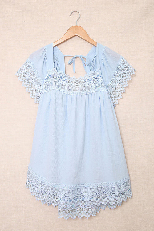 For The Weekend Lace Short Sleeve Top - 5 Colors Blue