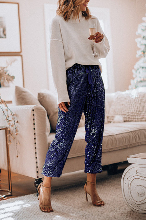 Holiday Ready Golden Sequin Pants Navy
