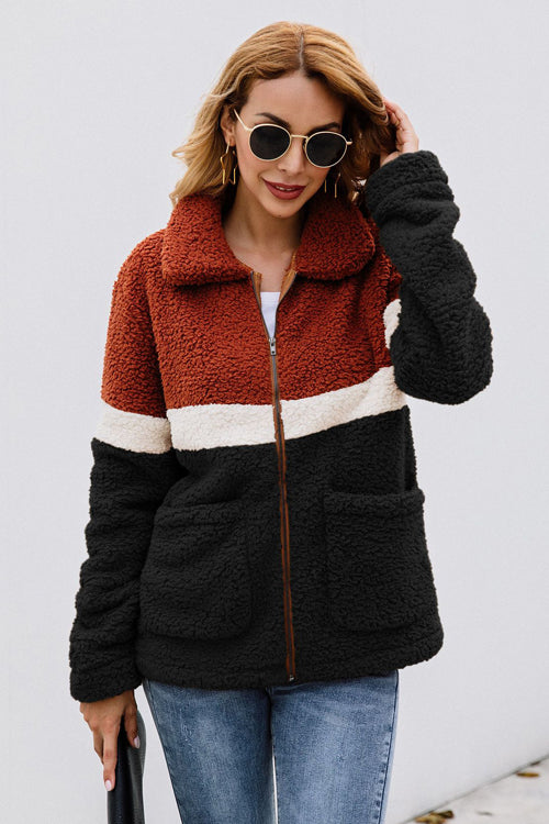 Love You More Zip Up Teddy Coat - 3 Colors Black